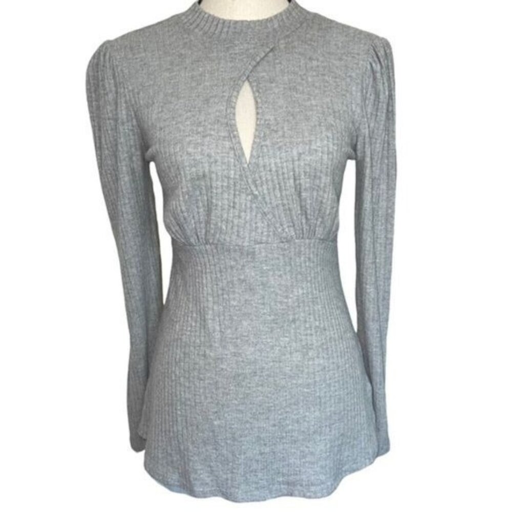 Maurices Womens Keyhole Ribbed Knit Top Gray Long Sleeve XS Lightweight Stretchy